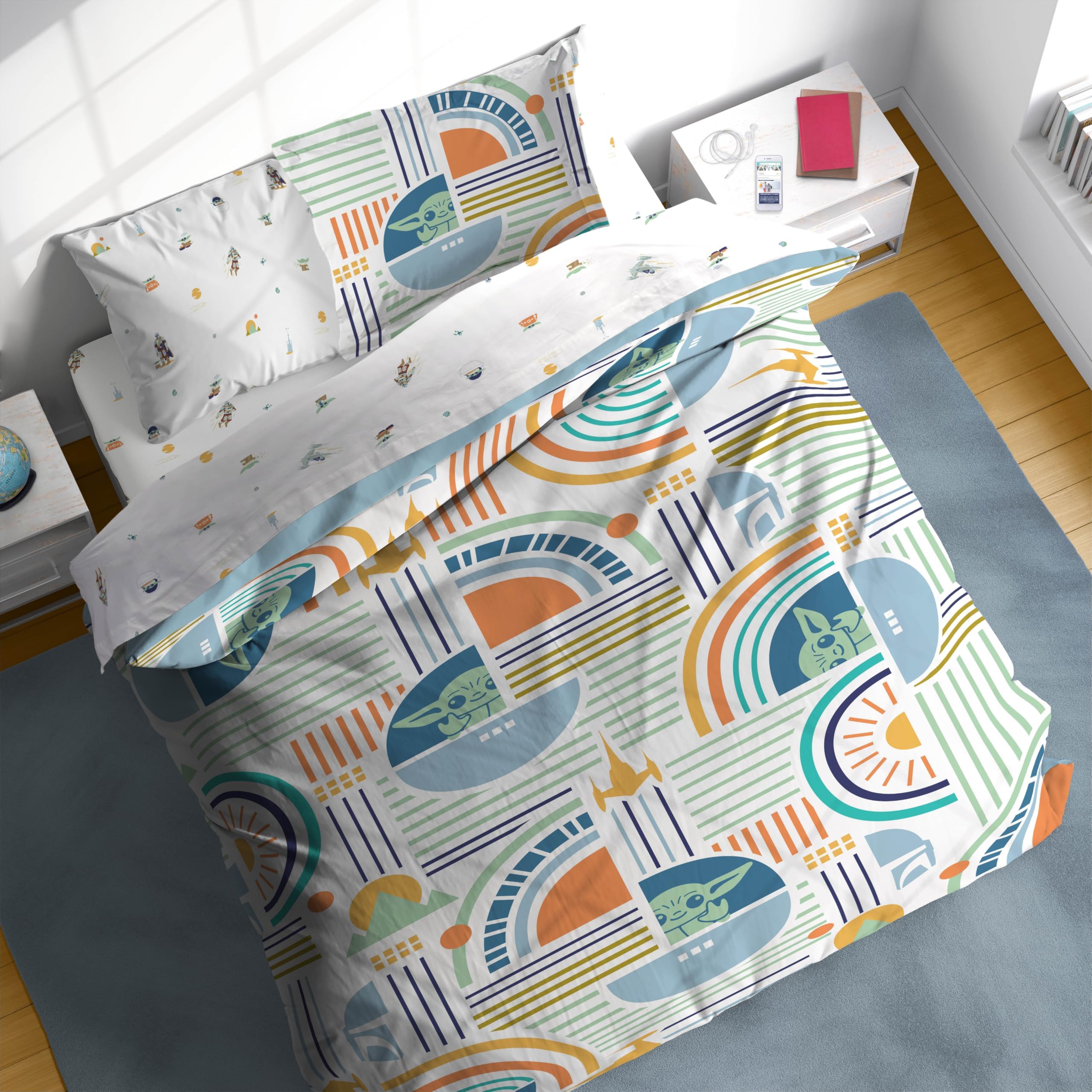 Sunny Side Up Kids Comforter Set Includes Sheets and Pillow Covers - Soft and Cozy Bed Set for Stylish Room Decor, Multicolor - The Mandalorian, 7 Piece Full Size Bedding