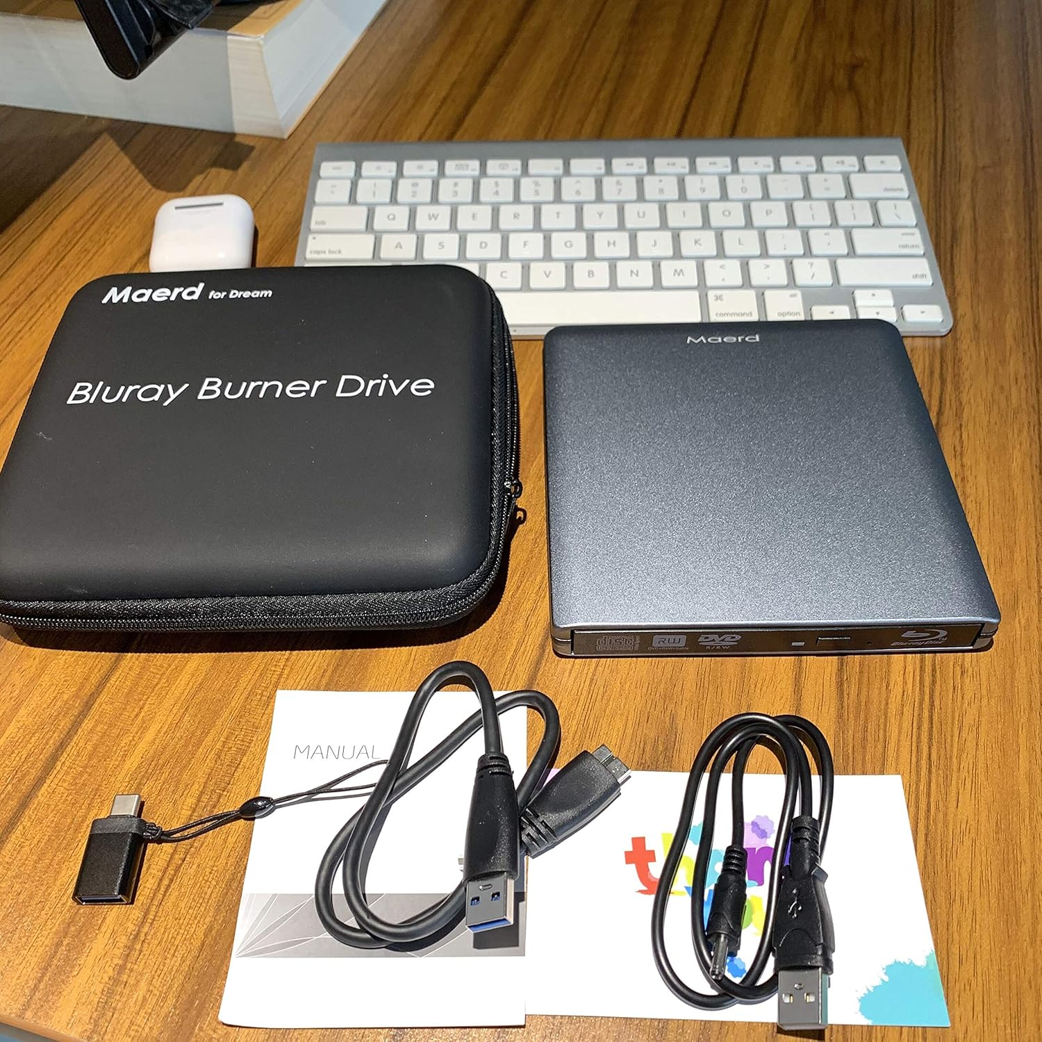 Maerd External Blu Ray DVD Drive, USB3.0 Type-C Portable Blu Ray Player CD DVD BD Burner 6X 3D CD DVD Bluray Burner for Windows XP/7/8/10 Laptop, Desktop (Grey)