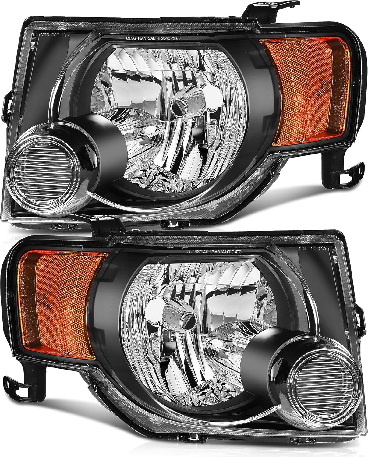Headlight Assembly for ford Escape 2008-2012 Chrome Housing Amber Reflector Clear Lens Driver and Passenger Side Headlamp