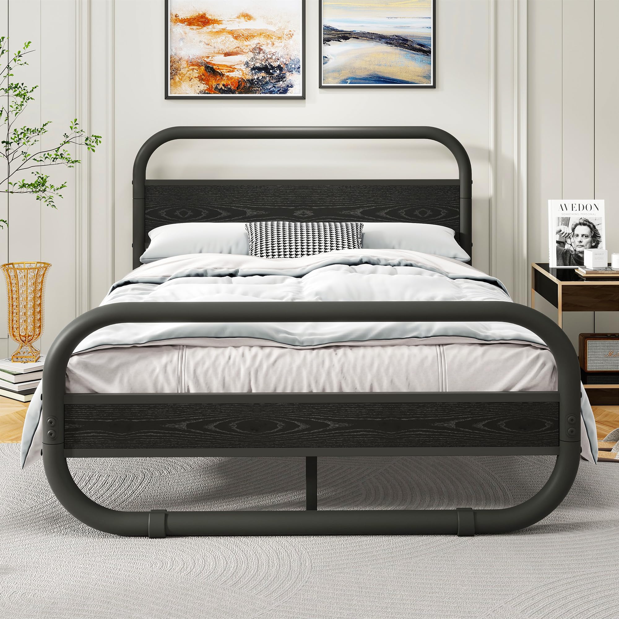 HOMERECOMMEND 5ft KingSize Bed Frame with Headboard,150x200cm,Black Bed