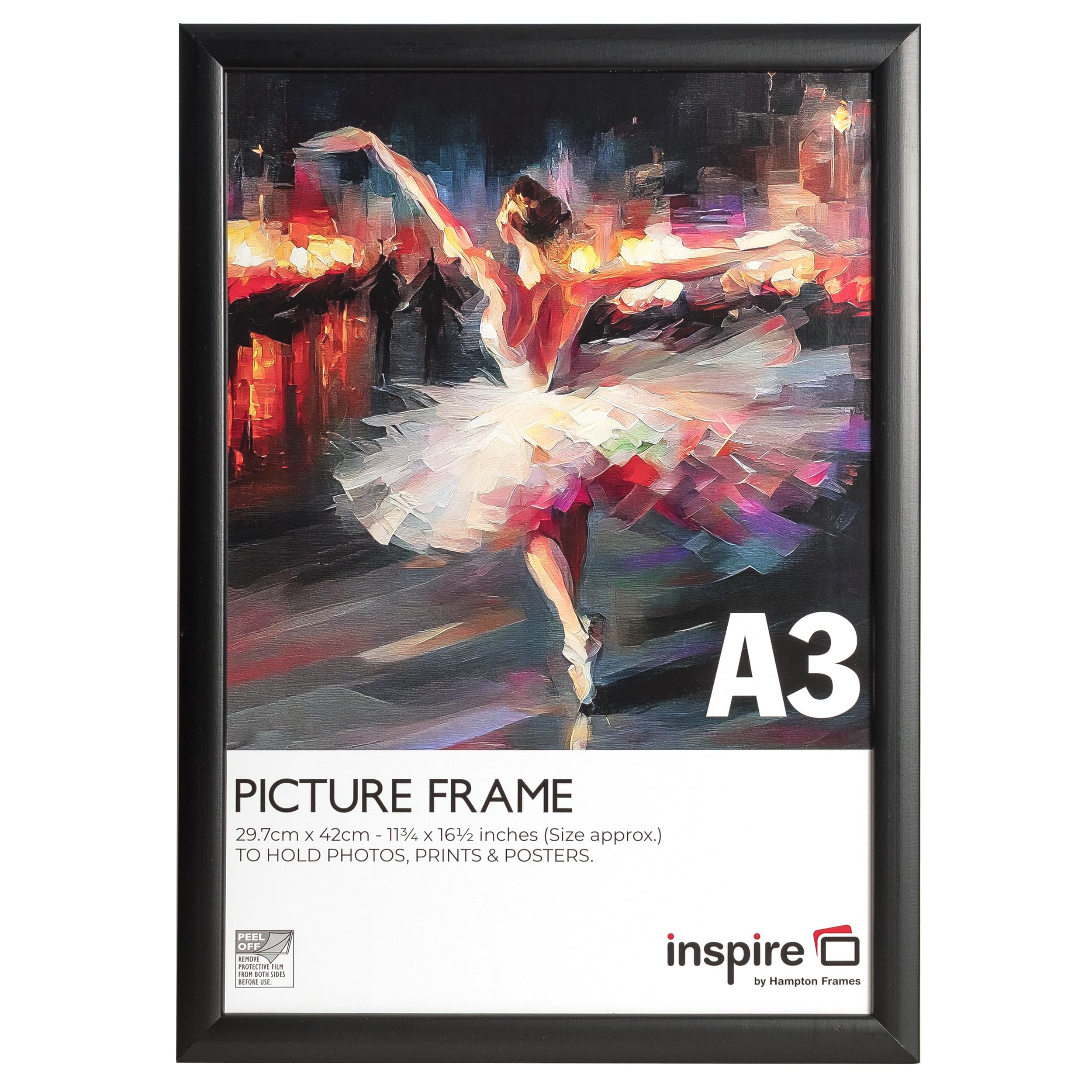 Hampton Frames BLACKWOOD Pine Poster Certificate Photo Frame Acrylic (Non Glass) Black A3 30x42cm A3 BLW3042BBLKX