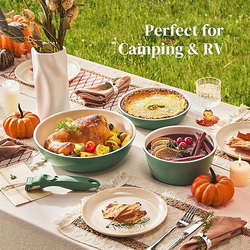 Miniatura 3 de Redchef Juego de utensilios de cocina de cerámica, ollas y sartenes con mango extraíble antiadherentes, juego de utensilios de cocina para caravana,