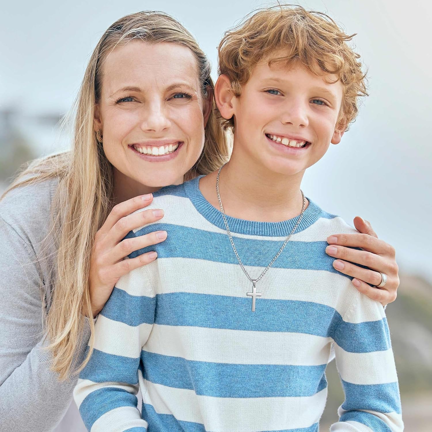 LUXEJEW Cross Necklace for Men - Silver/Gold/Black Stainless Steel Cross Pendant Necklace Figaro Link Chain 16-24 Inches - Image 5