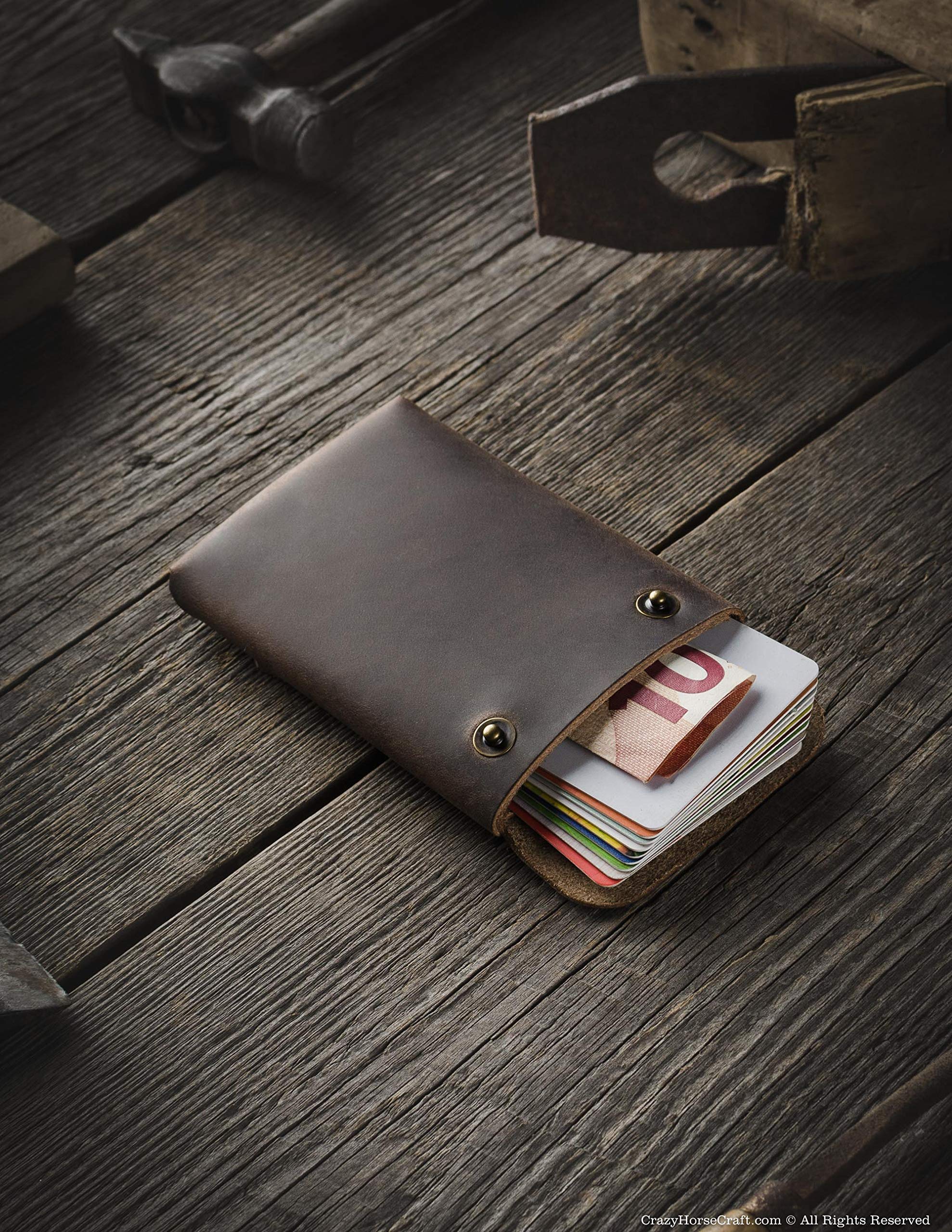 Minimalistischer Brieftasche Kartenhalter Italienisches Leder Wood Brown Geldfach Unikat Handgemacht