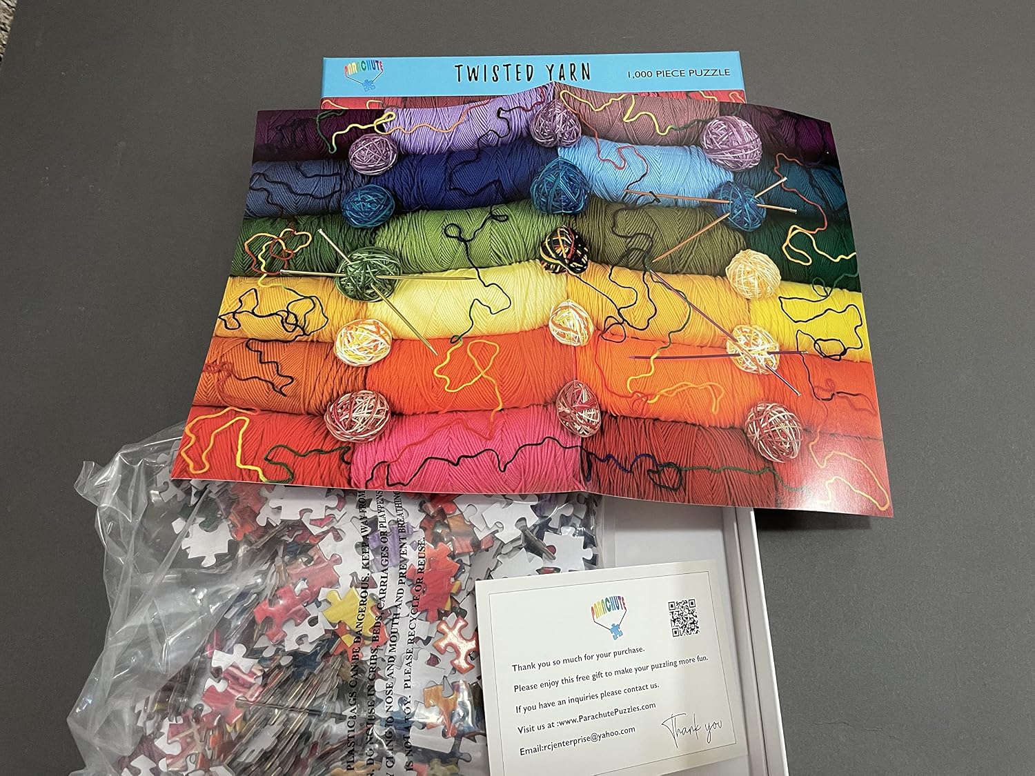 Twisted Yarn 1000 Piece Puzzle - Colorful Knitting Yarn Tangle Jigsaw Puzzle, Brightly Colored and Arranged in Colorful Rows.