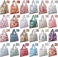 Eccliy 24-Pack Reusable Foldable Grocery Bags - Multi-Color Polyester Totes, Large Capacity 50+ lbs, 10 Vibrant Colors