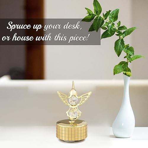 Miniatura 6 de Matashi Caja de música chapada en oro de 24 quilates lago de cisne con figura de colibrí tachonada de cristal el mejor regalo para el día de San