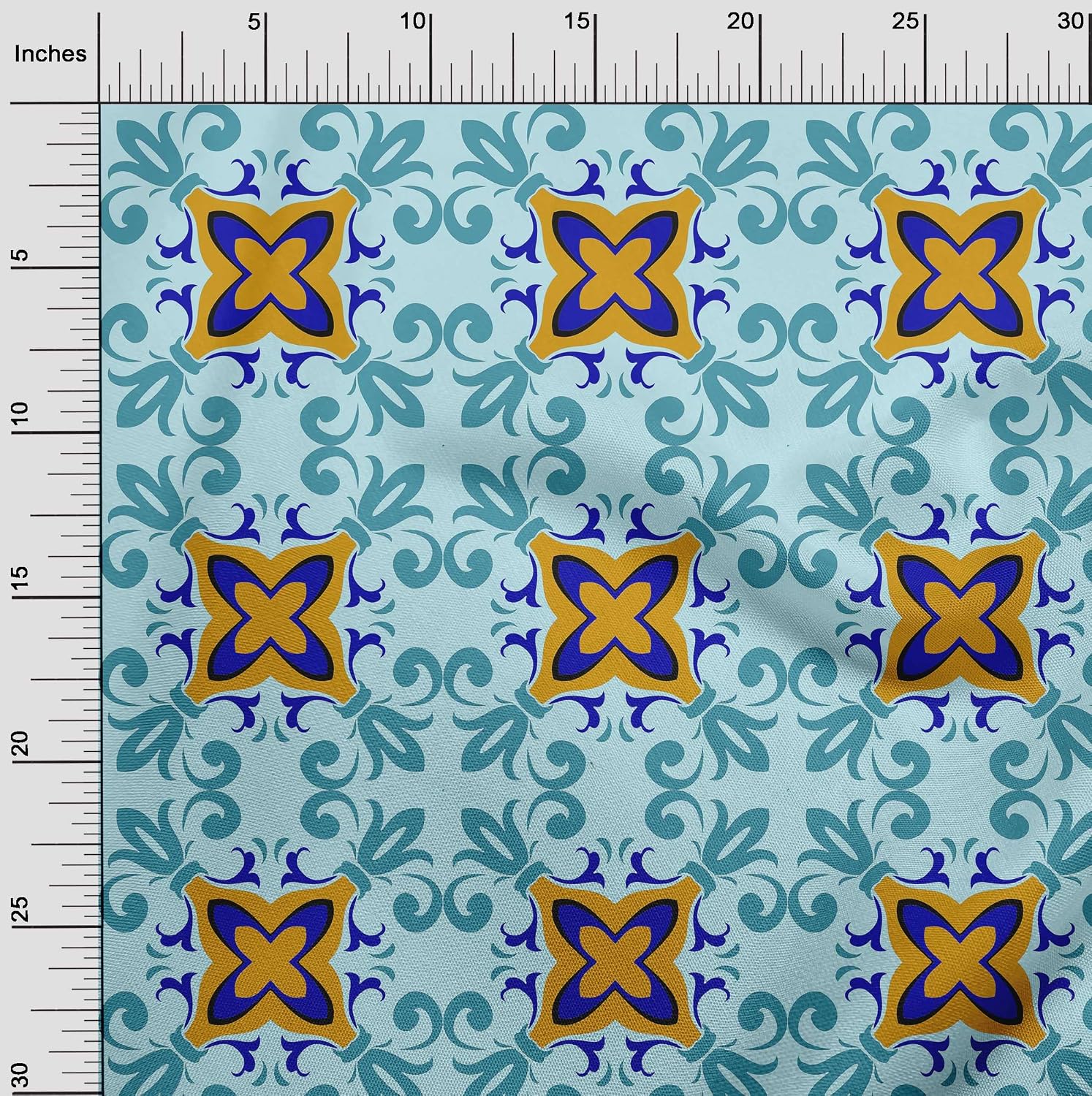 oneOone Cotton Flex Light Blue Fabric Asian Block Floral Sewing Material Print Fabric By The Yard 40 Inch Wide
