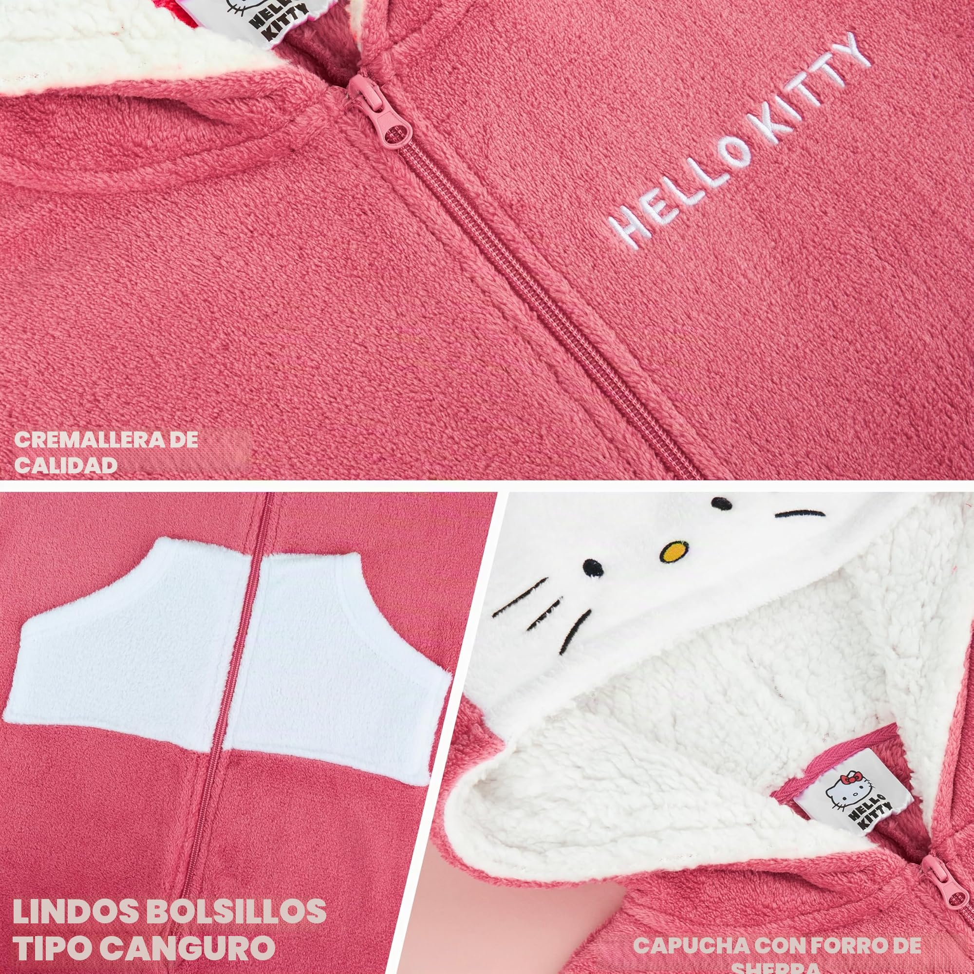 Hello Kitty Sanrio Pijama Entero Mujer y Adolescente con Capucha, Pijama Una Pieza Kawaii, Polar Ropa de Dormir, Regalos de Anime