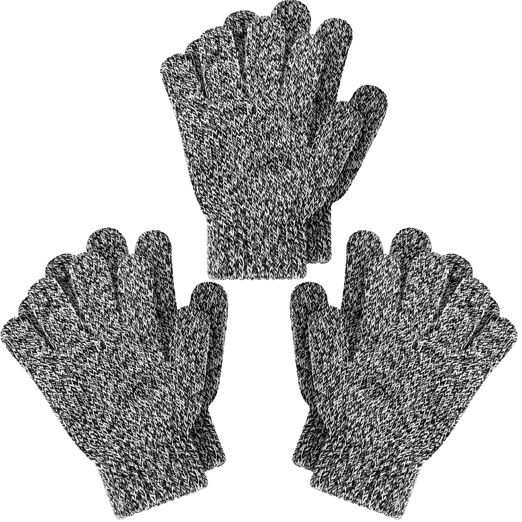 Photo 1 of 3 of- TODDOR 3 Pairs Kids Gloves Warm Kids Mittens Full Finger Knitted Gloves Thick Cashmere Winter Gloves for Girls or Boys 6-12 Years Black+white