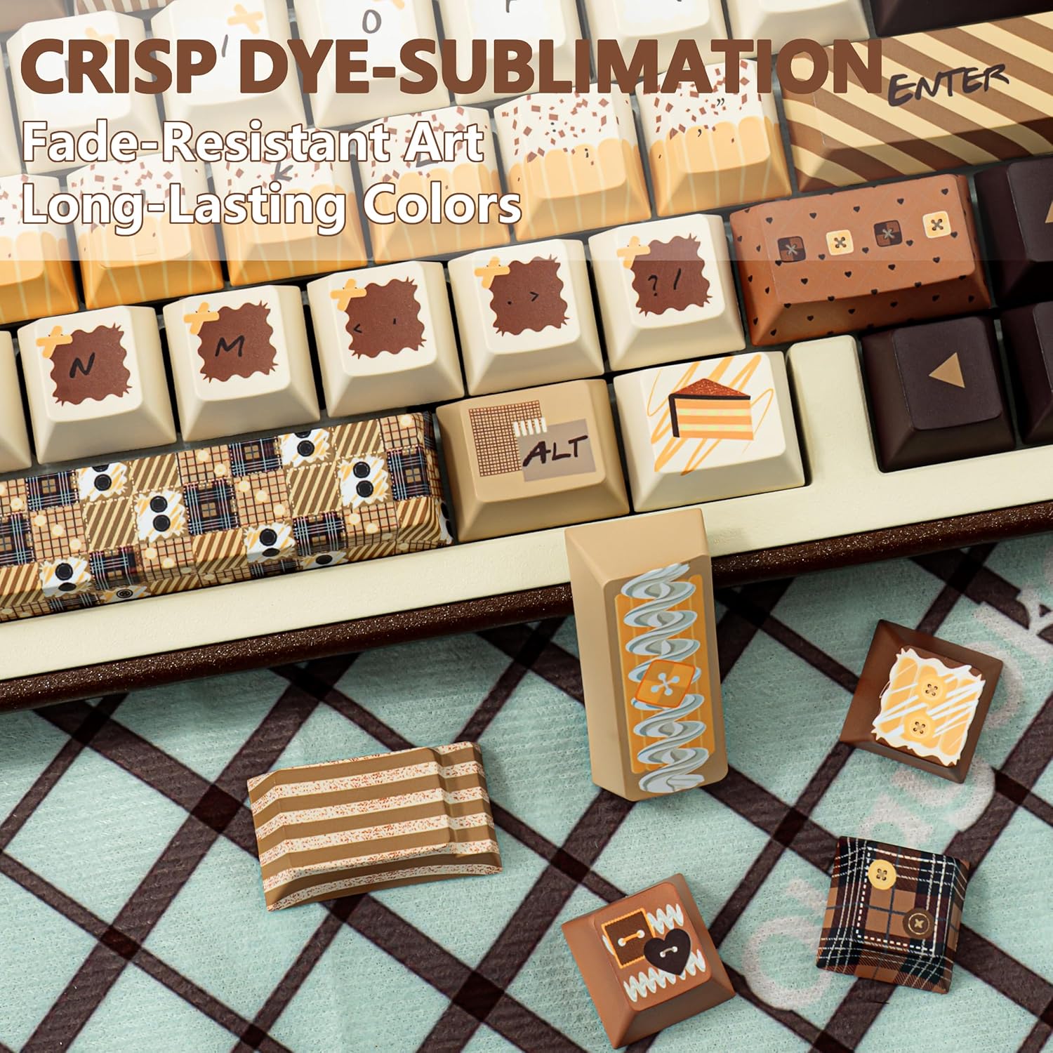 TICKTYPE PBT Keycaps 146 Keys, Brown Cake Style Keycaps Cherry Profile Dye Sublimation Keycap Cute Custom Keyboard Keycap Set for Cherry Gateron MX Switches Mechanical Keyboard