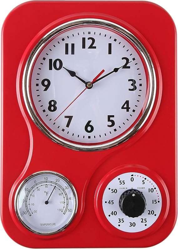 Lily's Home Retro Kitchen Wall Clock, with a Thermometer