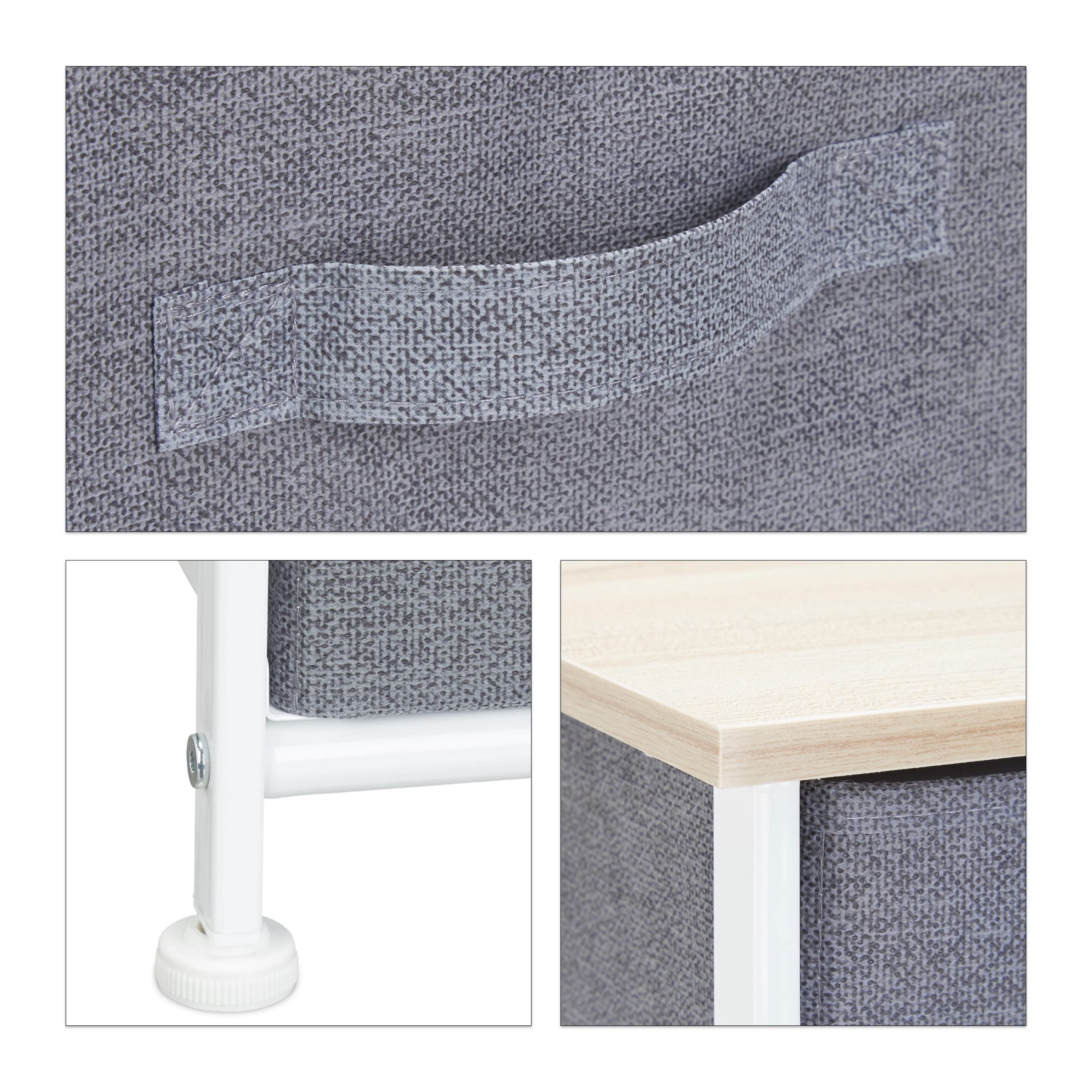 Relaxdays 10023328_492 Mobiletto con 4 Cassetti, Mobile Cassettiera, HxLxP 76x20x48 cm, Tessuto, Metallo, Legno, Grigio