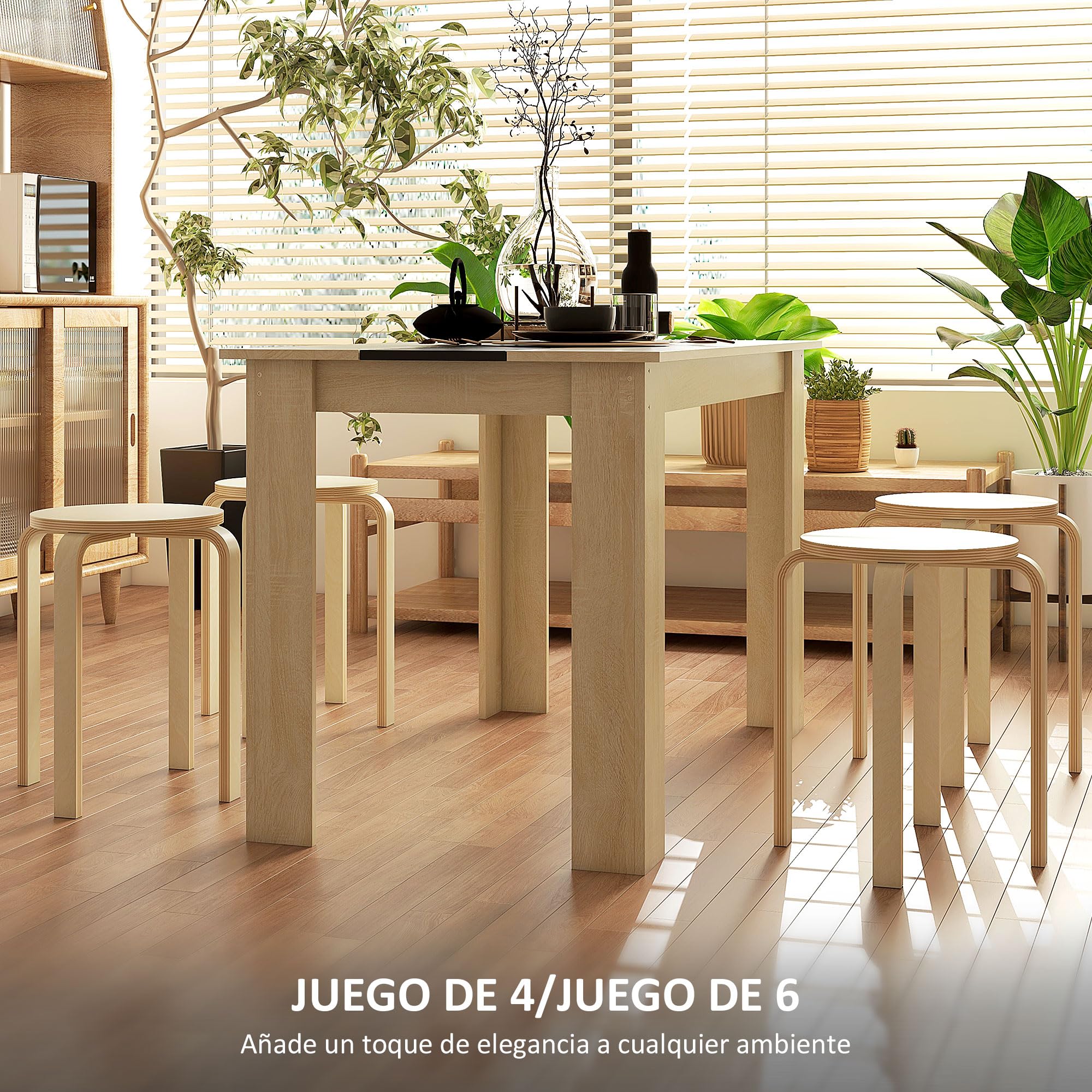 HOMCOM Taburetes Apilables Juego de 4 Taburetes Multiusos Madera Redondos Carga 120 kg para Cocina Salón Dormitorio Estudio Ø40x45 cm Madera Natural