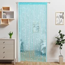 Door String Curtain Doorway Beaded Curtain, Hanging Room Divider Beaded Decor Hippie Glitter Fringe Panel Closet Window Wall Background Door Sequin Boho Door Tassel Lake Blue, 39x79 inch/100x200cm