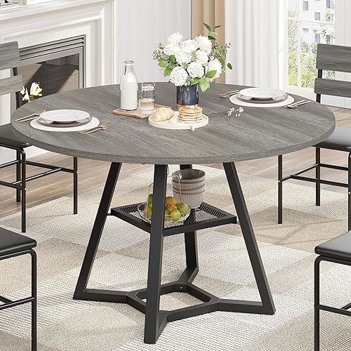 Miniatura 8 de Mesa de comedor redonda para 4, mesas de cocina, mesa de comedor circular con marco de metal de pedestal, mesas de cocina y comedor industriales de