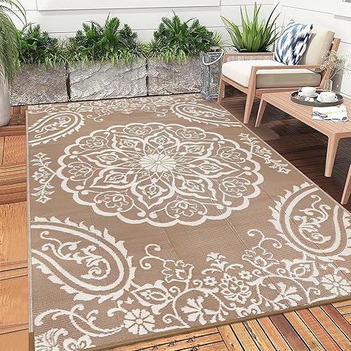 Miniatura 7 de Pauwer Alfombra Impermeable para Exteriores 5x8, Alfombra Reversible de Plástico Trenzado para Patio y Camping, Alfombra para Interior y Exterior RV