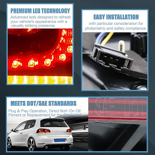 Miniatura 5 de VLAND Luces traseras LED para Volkswagen GOLF 6 MK6 2010-2014, rojo ahumado