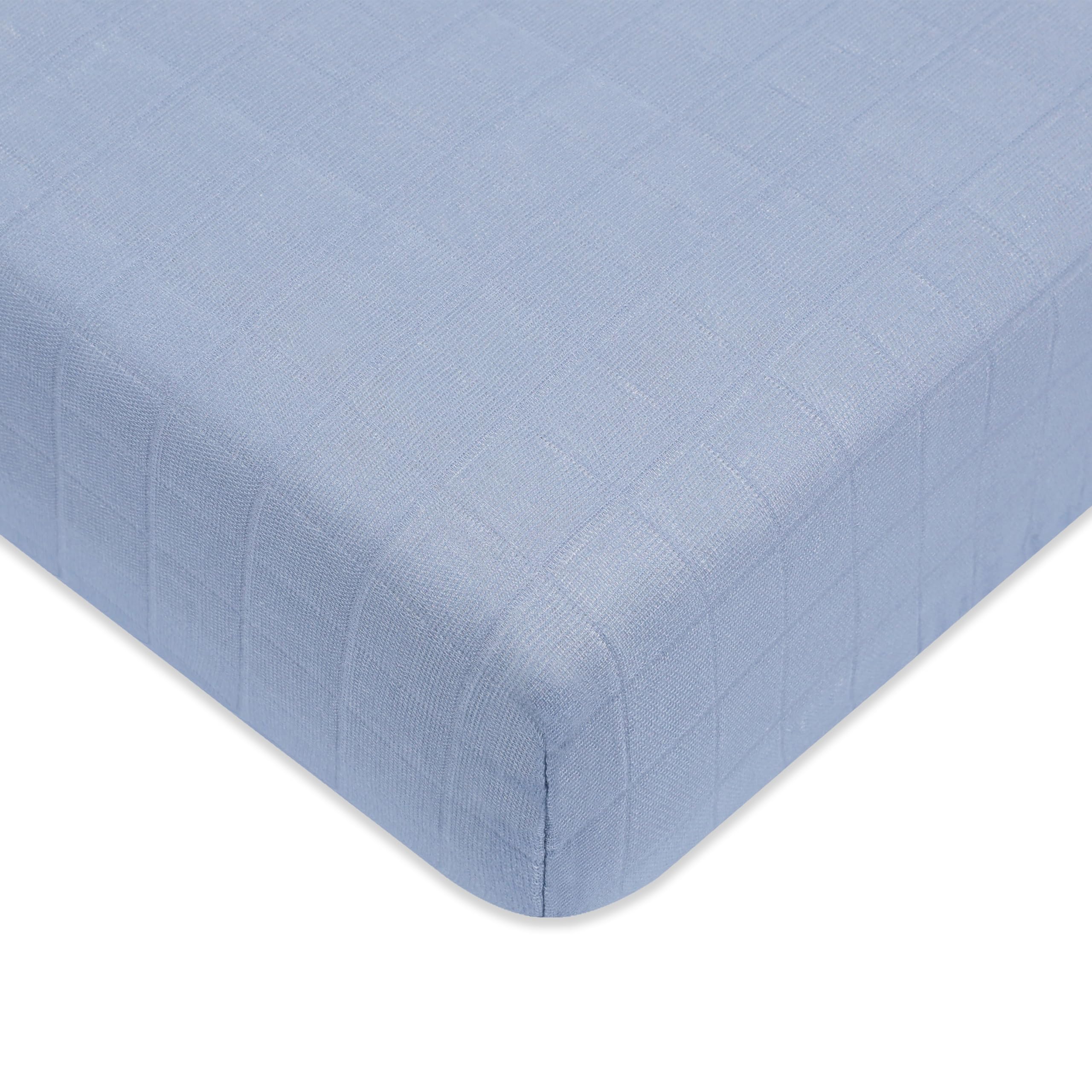 Babyletto 100% Organic Cotton Crib Sheet, GOTS-Certified, Fitted 360°, Ultra-Soft and Breathable Muslin - Dewdrop Blue