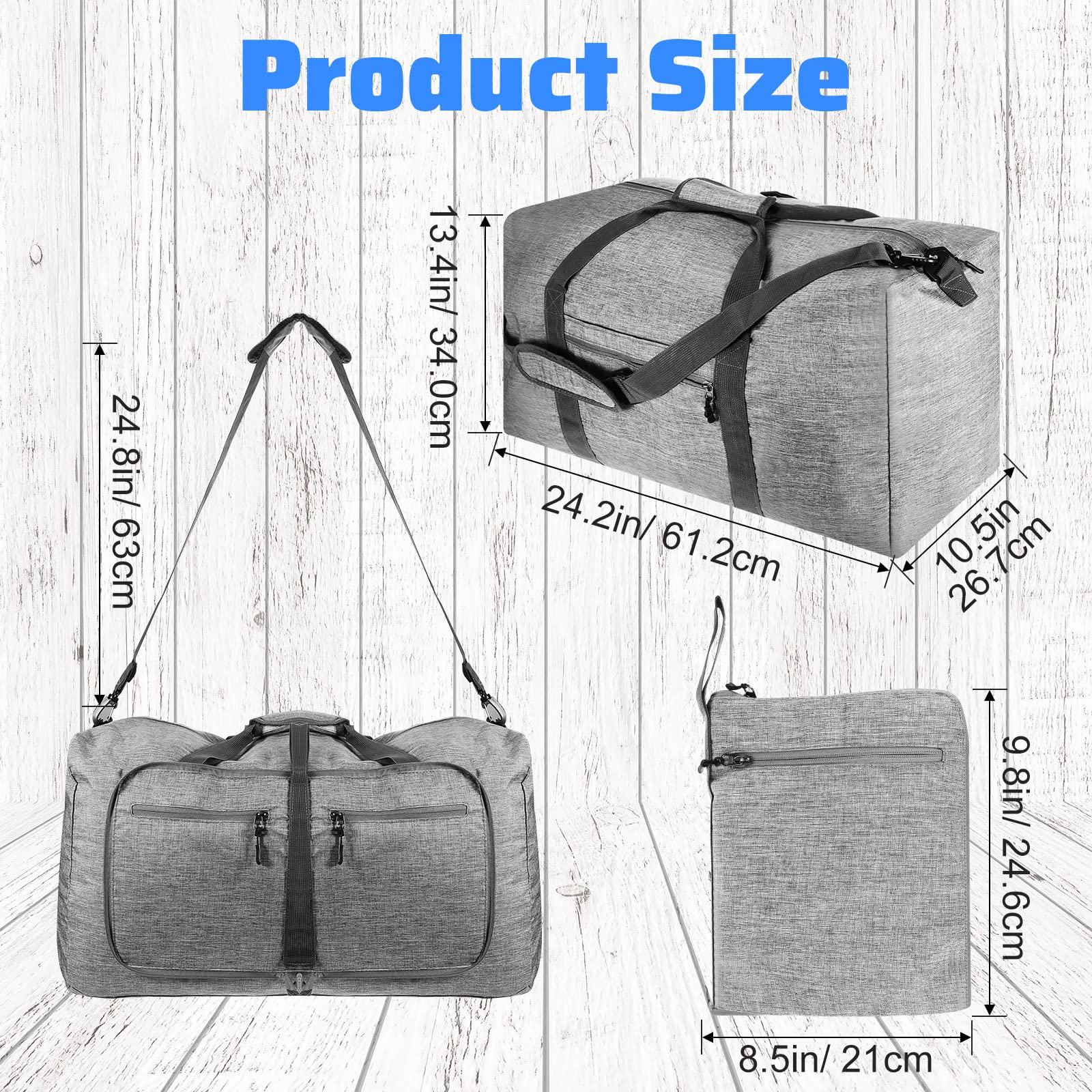 4 bolsas de lona de viaje de 65 l plegables con compartimento para zapatos y correa ajustable, bolsa de gimnasio impermeable, mochila de equipaje durante la noche, mochila de fin de semana 3