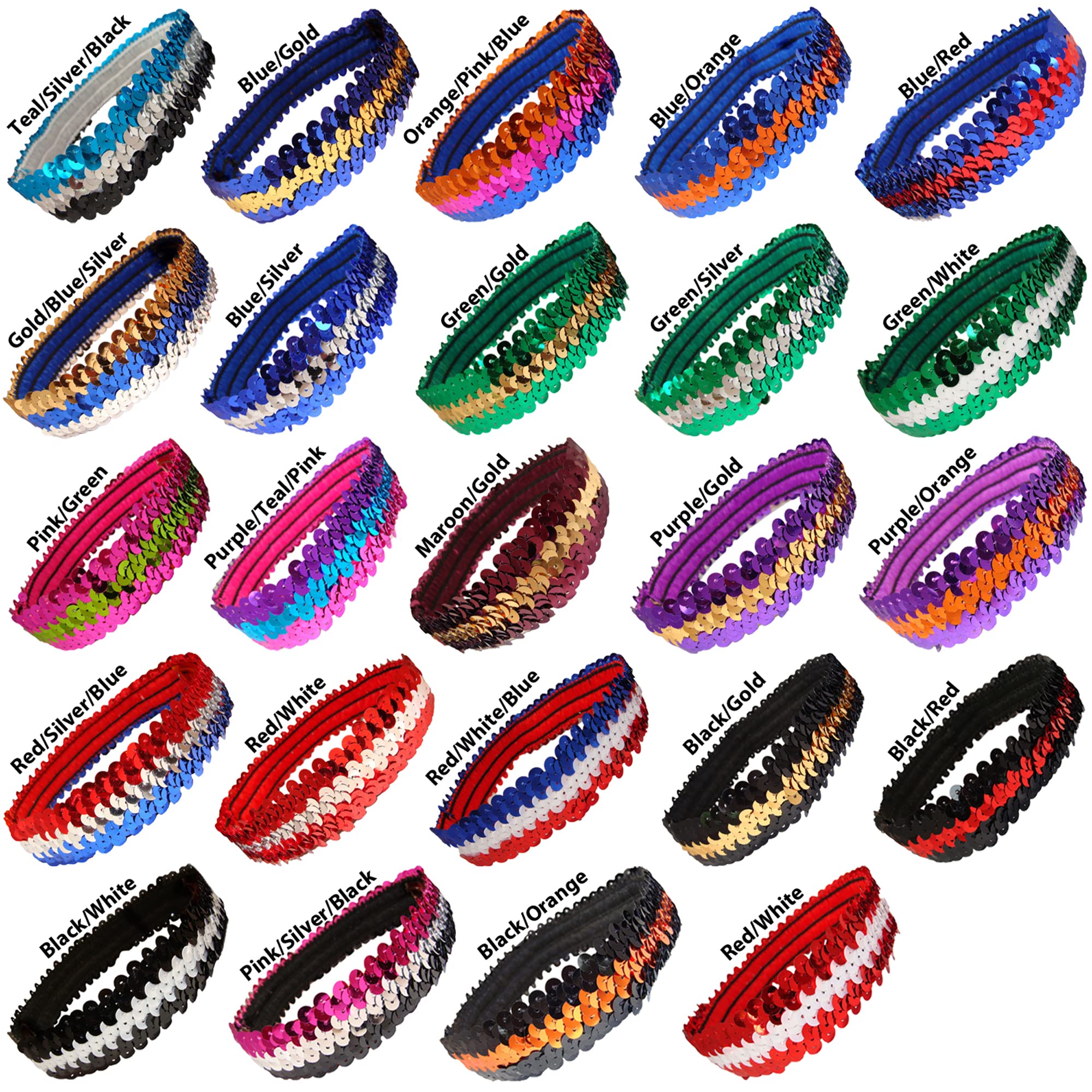 12 Sequin Headbands U PICK (Available in LOTS of COLORS) Elastic Stretch Sparkly Fashion Headband for Teens Girls Women Softball Pack Volleyball Basketball Dance Set Sports Teams Store By Kenz Laurenz