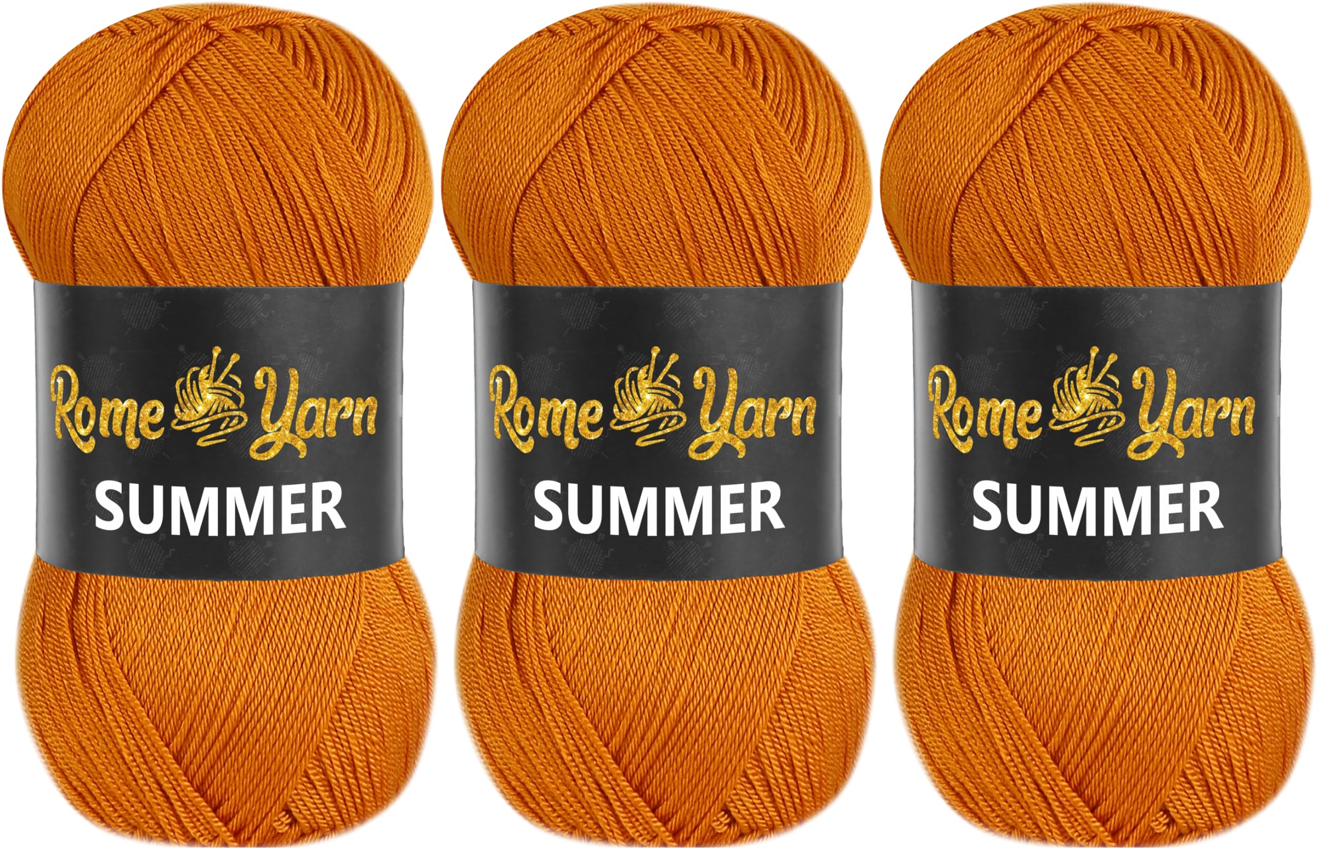 Rome Yarn Summer Yarn - 3 x 100 g (350 m) with Silk Effect | Satin Texture Anti-Pilling Microfiber Acrylic | #2 Fine Lightweight Yarn for Knitting & Crochet (302 Cinnamon) — image 1