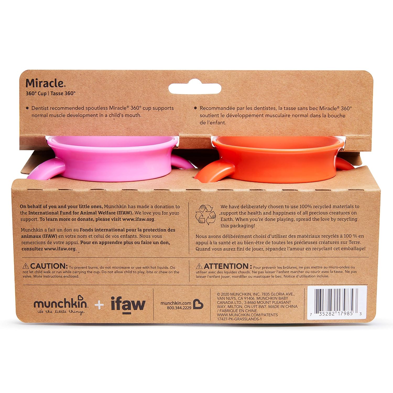 Munchkin® Miracle® 360 Wildlove Trainer Cup, 6 Oz, 2 Pack, Tiger/Rhino