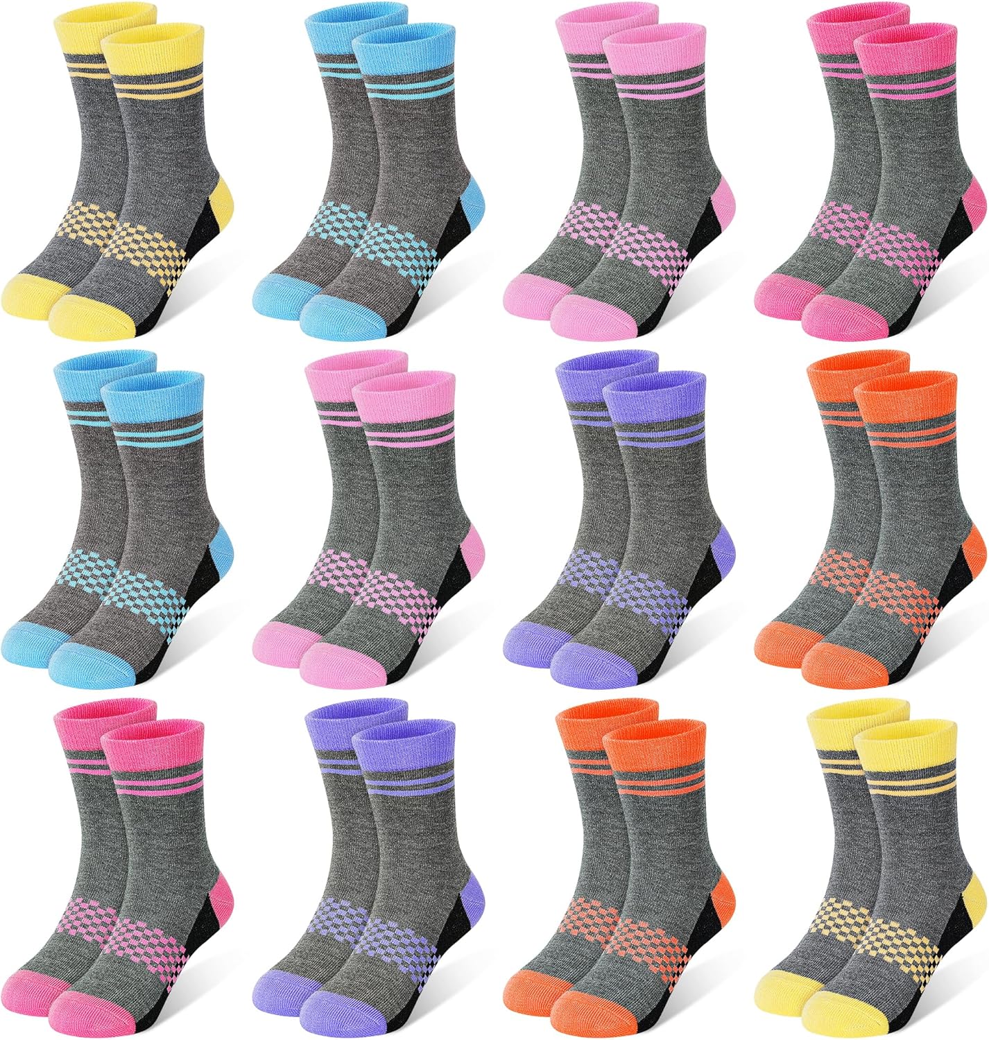 LAETBBE 12 Pairs Girls Socks Kids Toddler Crew Socks Girls Athletic Sock Kid School Sock for 2-14 Years