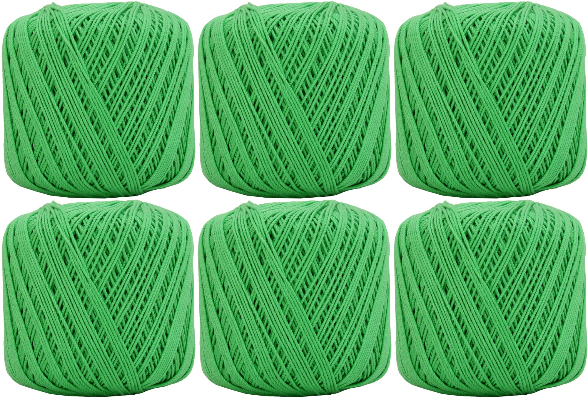 ThreadArt 100% Cotton Crochet Thread Size 3, 6 Ball Pack, Bright Green 35