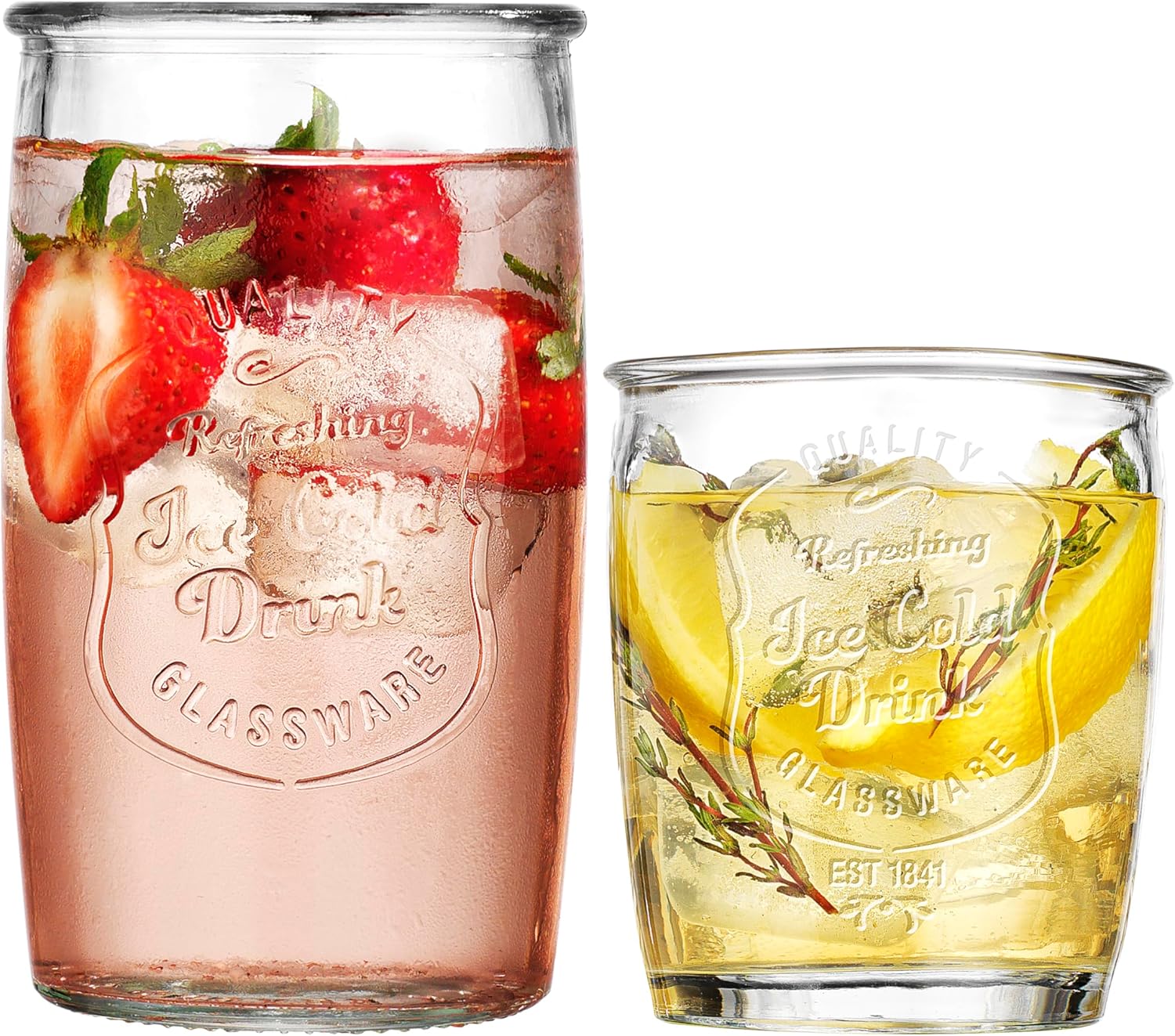 Glaver's Ice Cold Set of 8 Drinking Glasses 4-20 Oz Highball Glasses, and 4-13 Oz Whiskey Glass Cups For Everyday Home Use Water glasses, Beer, Juice, Cocktail.