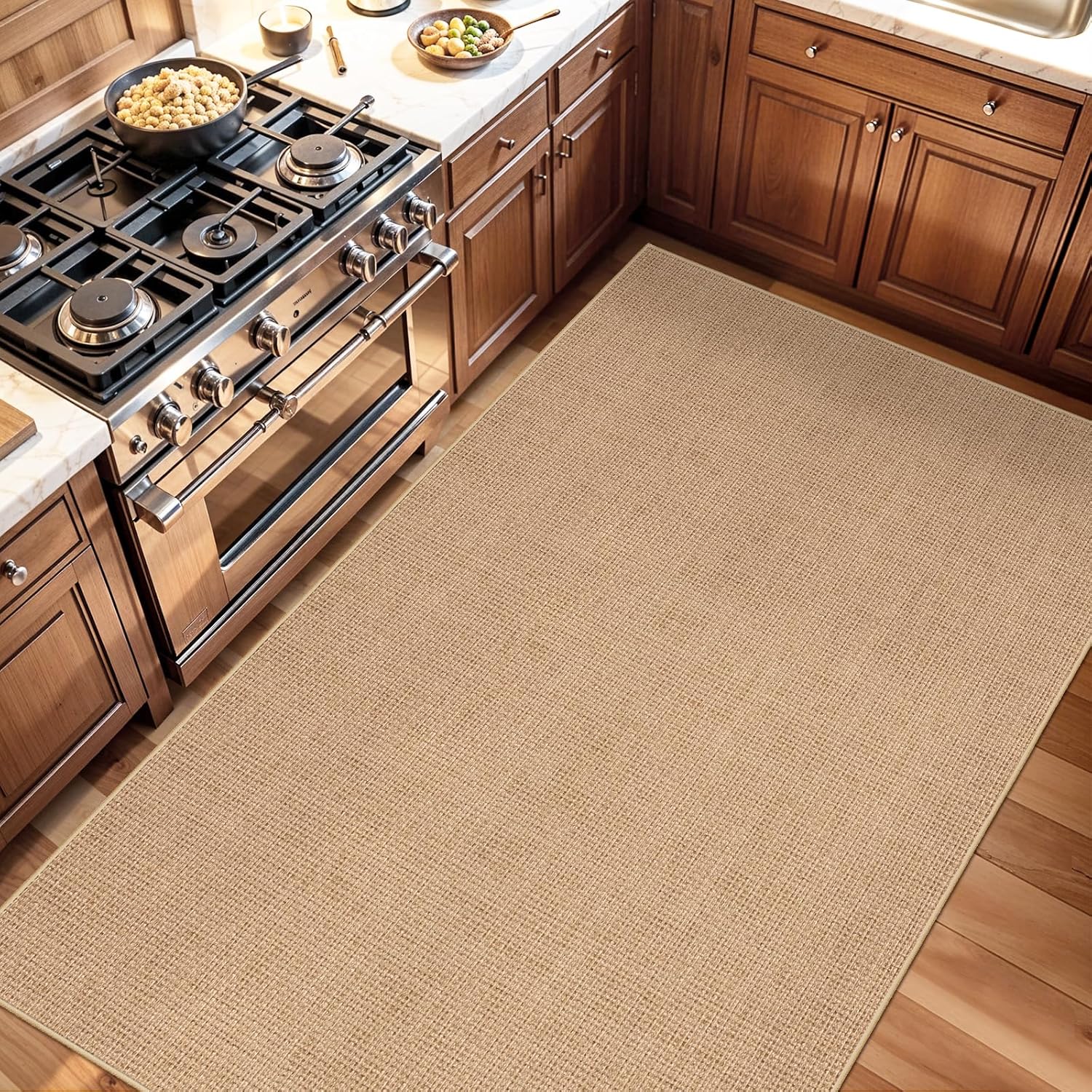 3x5 No Shed Jute Rug: Machine Washable Non Slip Rugs for Entryway Front Porch Kitchen - Door Mat Area Rug Farmhouse Neutral Non Shedding - Carpet for Bedroom Living Room (Beige,3x5)