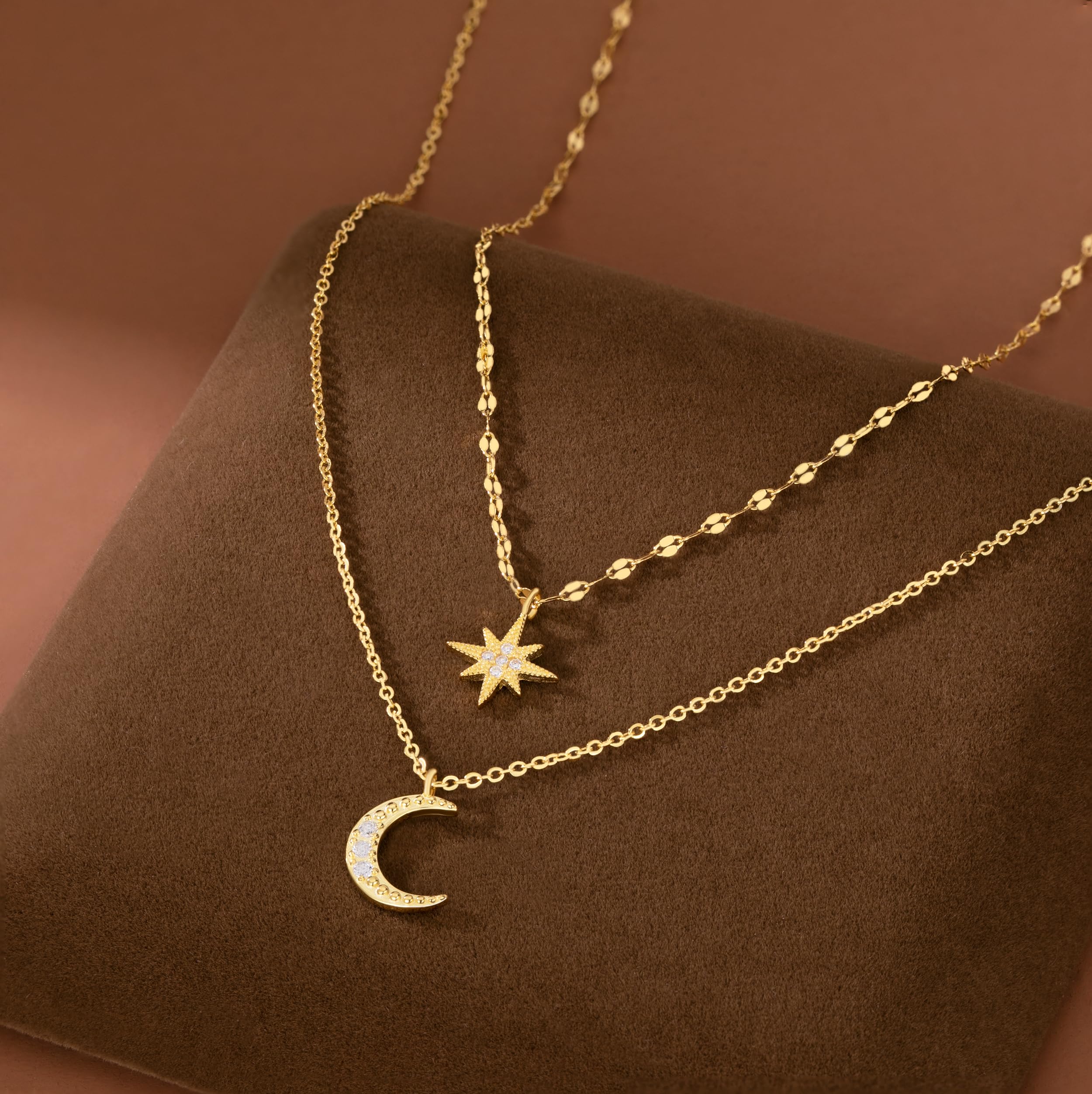 SLUYNZ 925 Collana a strati in argento sterling Collana a strati Catena Star Moon Choker per donne Teen Girls Layering Chain Choker (B-Gold)