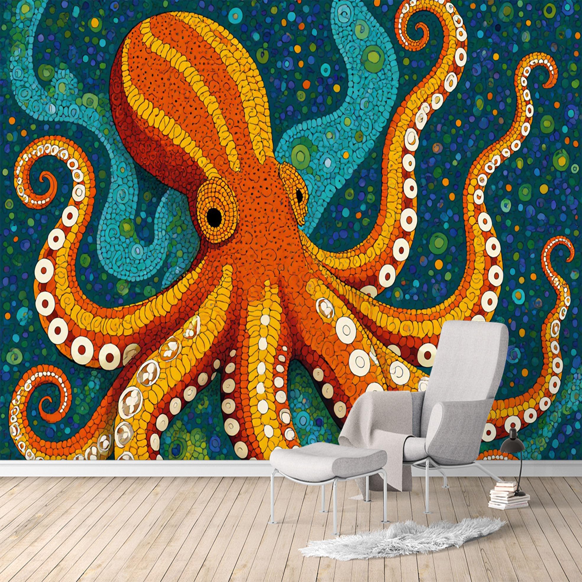 Custom Size Wall Murals, Vibrant Octopus Tentacles Ocean Life, SelfAdhesive Water Activated Removable Wall Covering, Large Photo Wallpaper for Living Room Bedroom Office