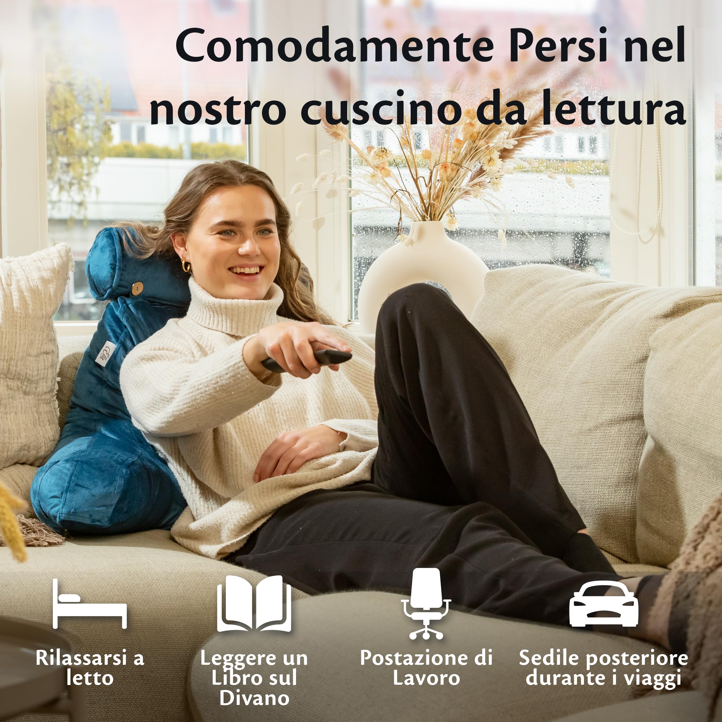 Ella Cuscino da Lettura per Letto con braccioli e paranuca rimovibile, Cuscino Lettura morbido e confortevole per leggere, guardare la TV, supporto per la schiena Schienale Letto - Grigio
