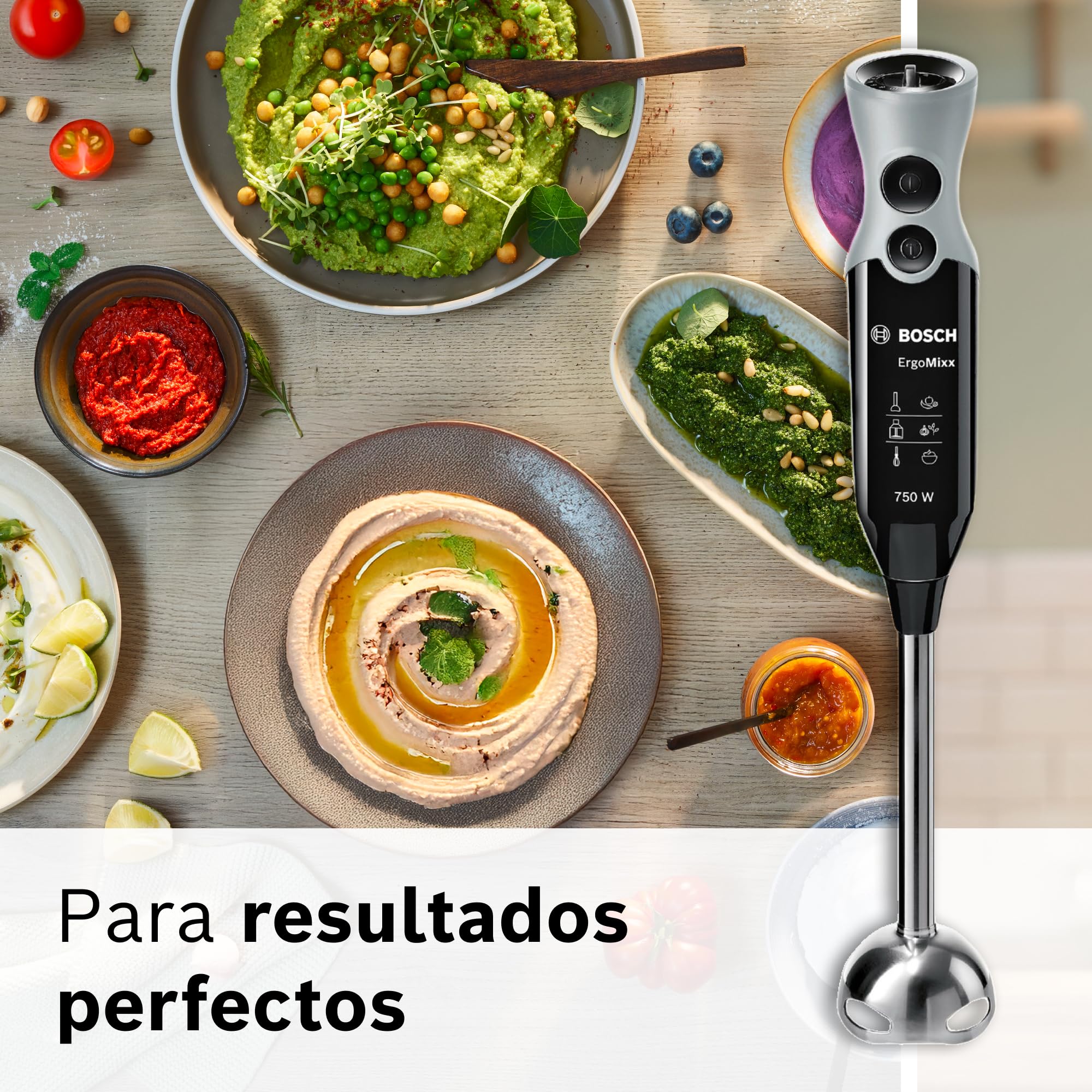 Bosch - Batidora de mano profesional, ErgoMixx, 750 W, 12+1 velocidades, QuattroBlade, Picador y vaso, Negro, MSM67160