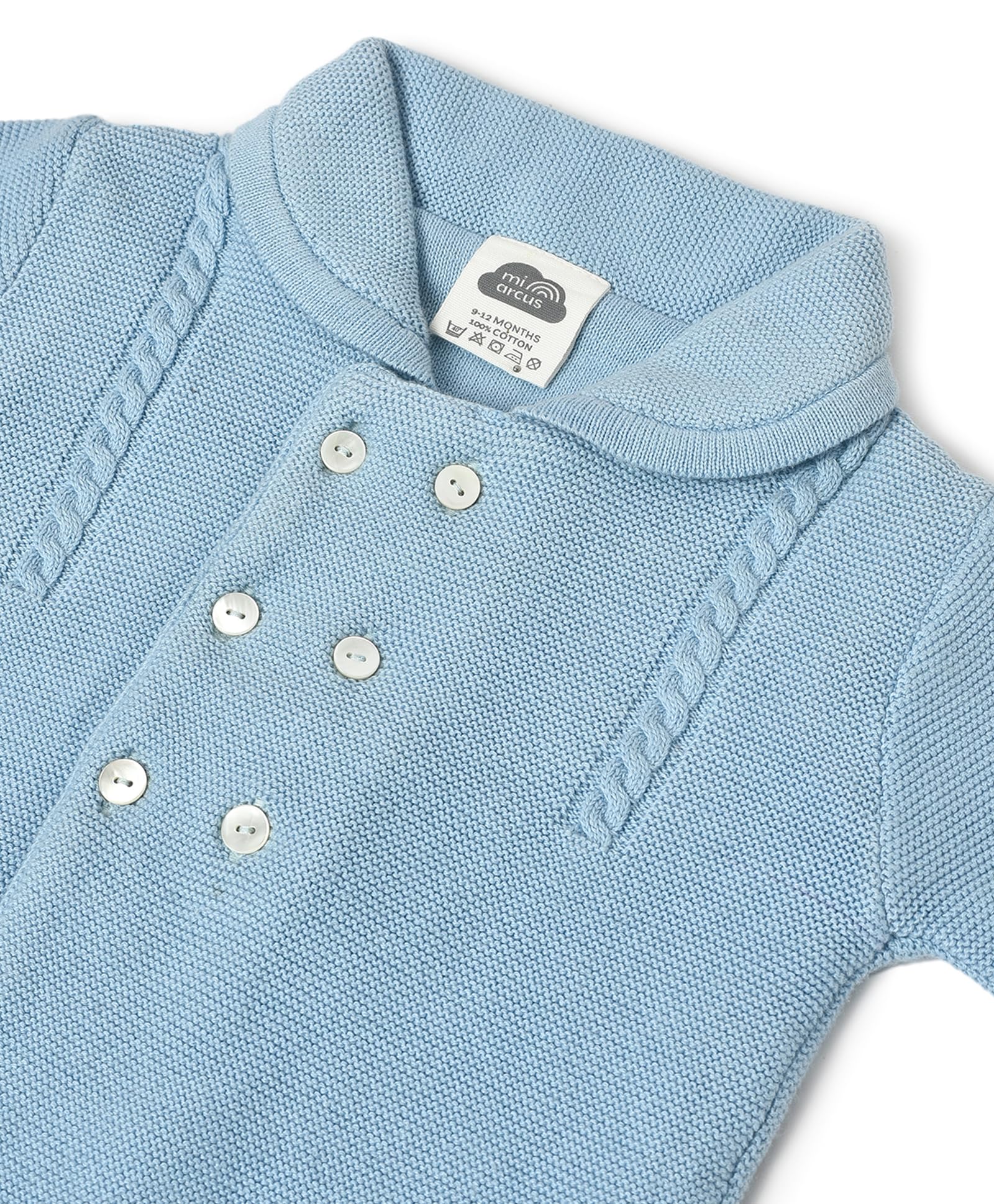 Mi Arcus Solid Sky Blue Double-Breasted Pea Coat for 3-4 Years Baby Girl Boy Kids Infants Toddlers - Image 5 thumbnail