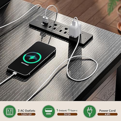 Miniatura 4 de EnHomee Escritorio para juegos en forma de L con luces LED y toma de corriente, escritorio de computadora de 40 pulgadas con cajones, escritorio