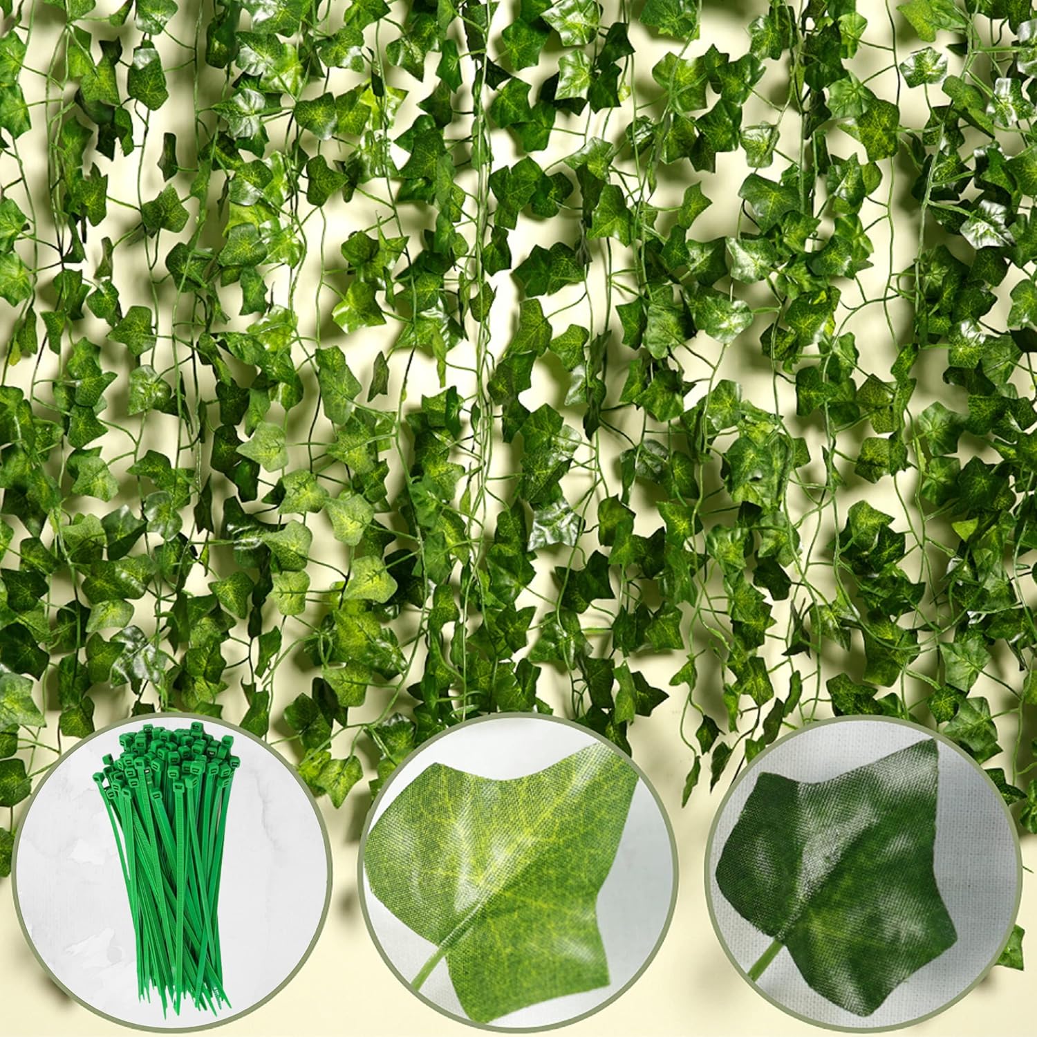 Richteriors Artificial Vine Leaves, 105ft (15 Pcs), Faux hanging Leaves