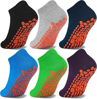 Tphon Boys Non Slip Trampolines Socks with Grips Ankle Socks for Toddler Low Cut Athletic Socks for Sports Games