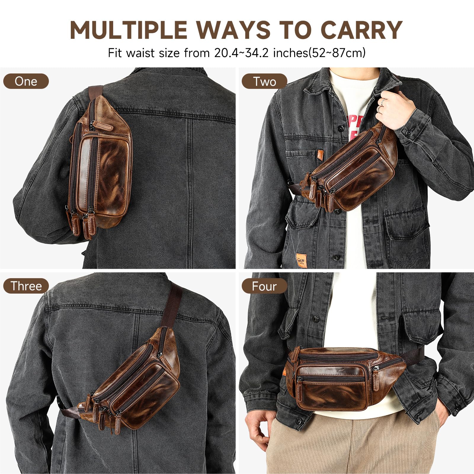 Crazy Horse Herren-Gürteltasche aus Leder, Sport-Gürteltasche, Geldbörse, Laufen, Hüfttasche für Handy, Leder-Umhängetasche, Kuriertasche, Geschenk für Herren, Leder-Bauchtasche, Kaffee,