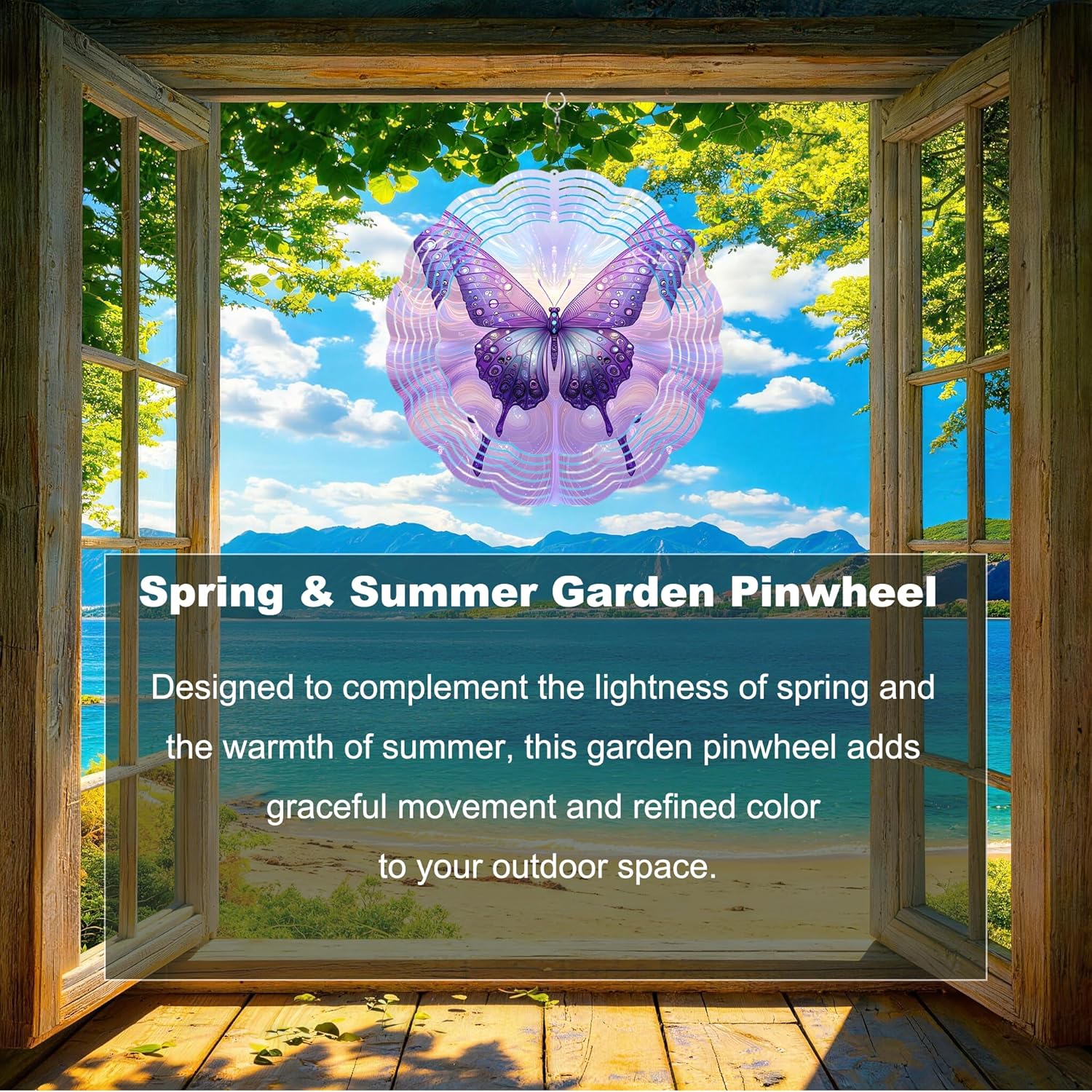10x10 Inch Wind Spinner Outdoor Hanging Purple Butterfly Metal Kinetic Spiral Ornament for Yard Garden Patio Porch Balcony Tree Window Decor Gift