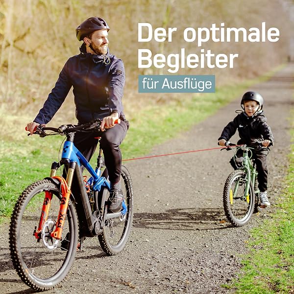 Borgen Fahrrad Abschleppseil für Kinder und Erwachsene - Sicheres und Schnelles An- und Abkoppeln - passend für alle Lenker - Zuglast bis 120 kg - Ziehhilfe Seilzug, Follow me Fahrradseil - 2
