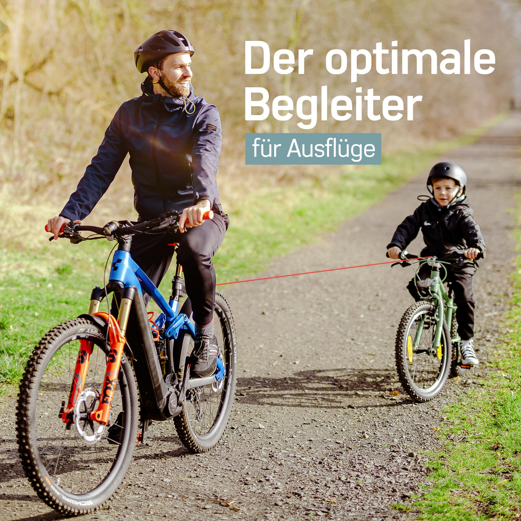 Borgen Fahrrad Abschleppseil für Kinder und Erwachsene - Sicheres und Schnelles An- und Abkoppeln - passend für alle Lenker - Zuglast bis 120 kg - Ziehhilfe Seilzug, Follow me Fahrradseil