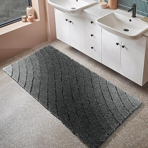 Miniatura 4 de DEXDE Tapete de baño de lujo, tapete de baño de microfibra esponjosa, extra suave y absorbente, antideslizante, tapete de baño grande para suelo de