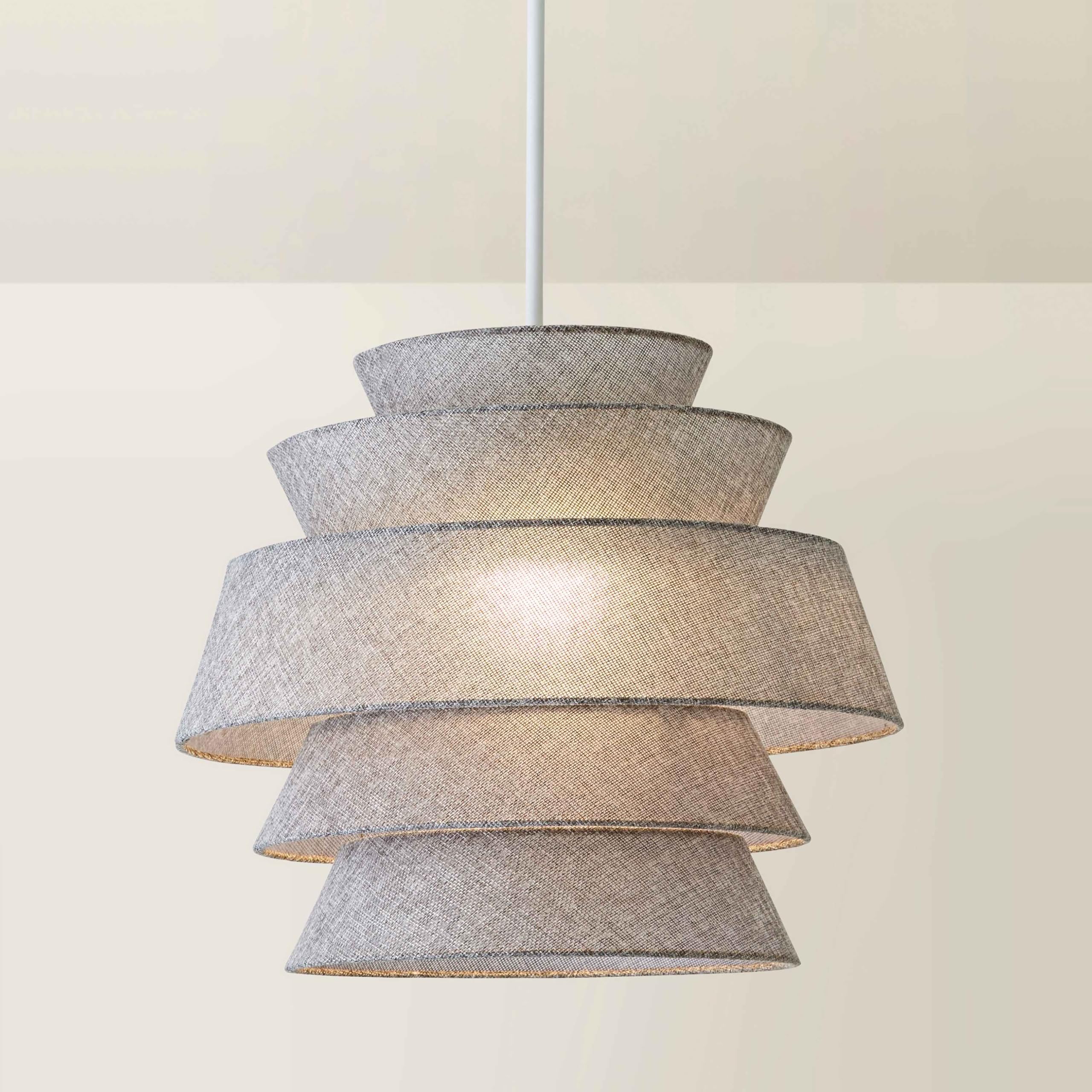 Valuelights Unisex Grey Valerie Linen 5 Tier Easy Fit Drum Ceiling Pendant Light Lamp Shade In