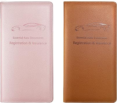 Yarnic Car Registration & Insurance Holder, Pu Leather, Unisex-Adults, Car Owners, 3 Pockets, 2 Sections, RFID Protected, Pink