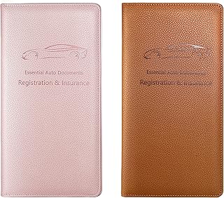 Yarnic Car Registration & Insurance Holder, Pu Leather, Unisex-Adults, Car Owners, 3 Pockets, 2 Sections, RFID Protected, Pink