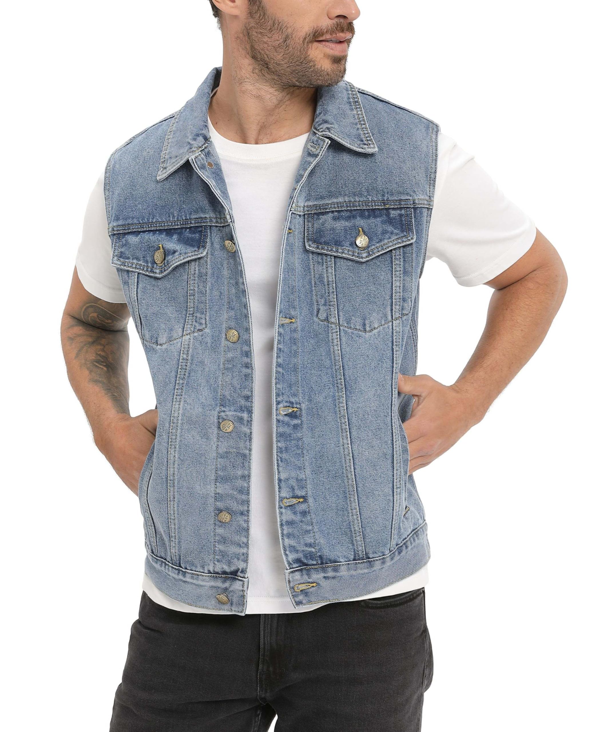 Herren Weste Denim Vest Motorrad Jeansweste Outdoor Baumwolle Bikerweste Vintage Denim Weste Classics Ärmellos Useful Waistcoat