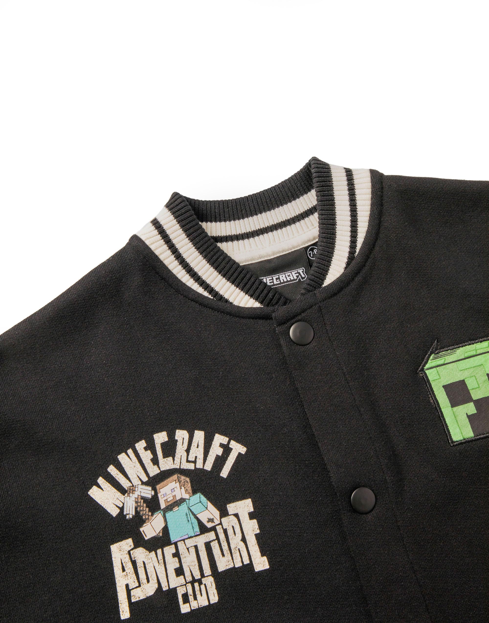 Minecraft Creeper-Bomberjacke in Schwarz und Weiß | Jungen-Unijacke Adventure Club-Grafiken | Langarm-Oberbekleidung für Freizeitkleidung Merch