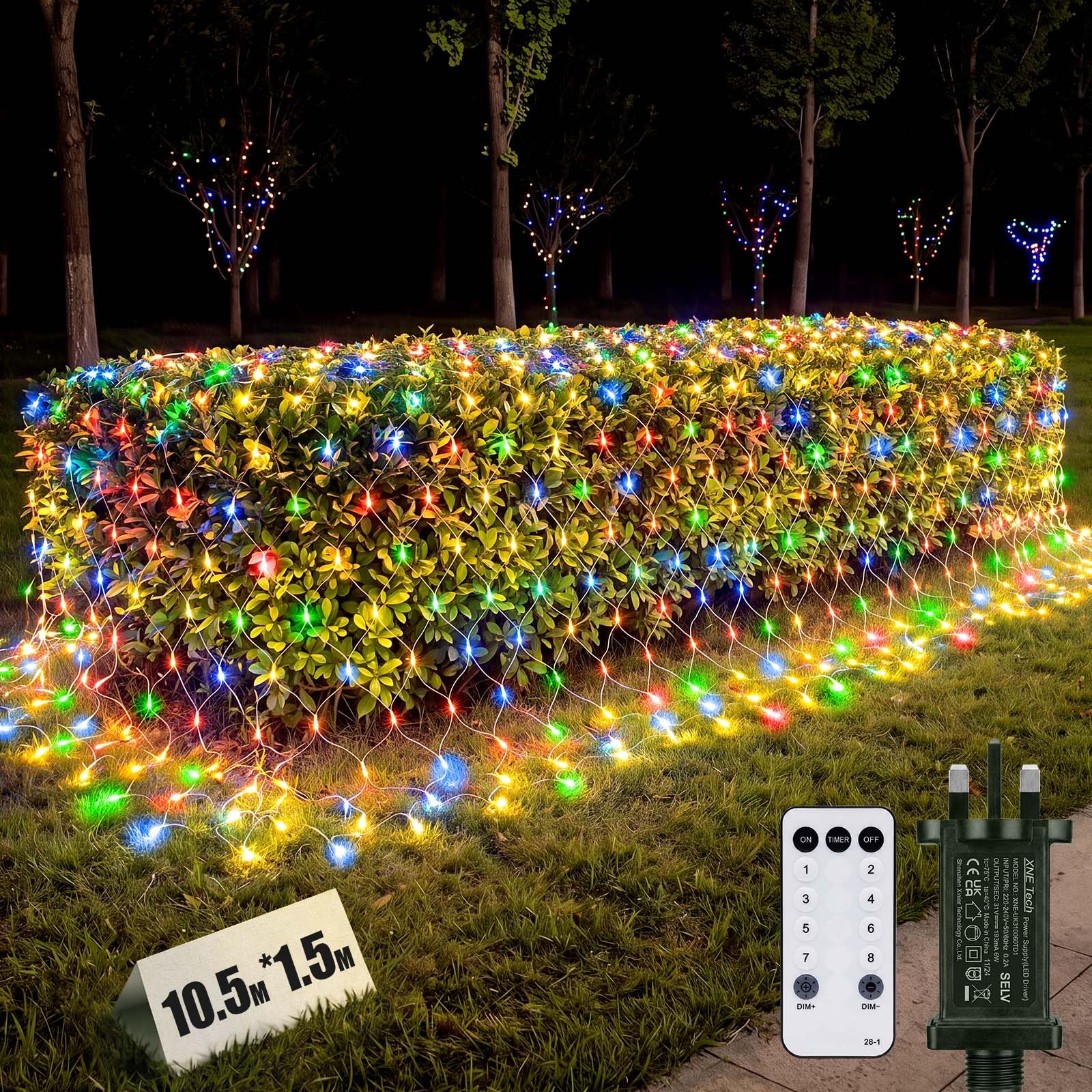 HEYCOLOR 10.5x1.5m Christmas Net Lights Outdoor Waterproof, 610LED Large Mesh Light Plug in, 8 Modes Christmas Lights with Remote Indoor for Wall Bush Fence Garden Patio Lawn Window (Multicolour)